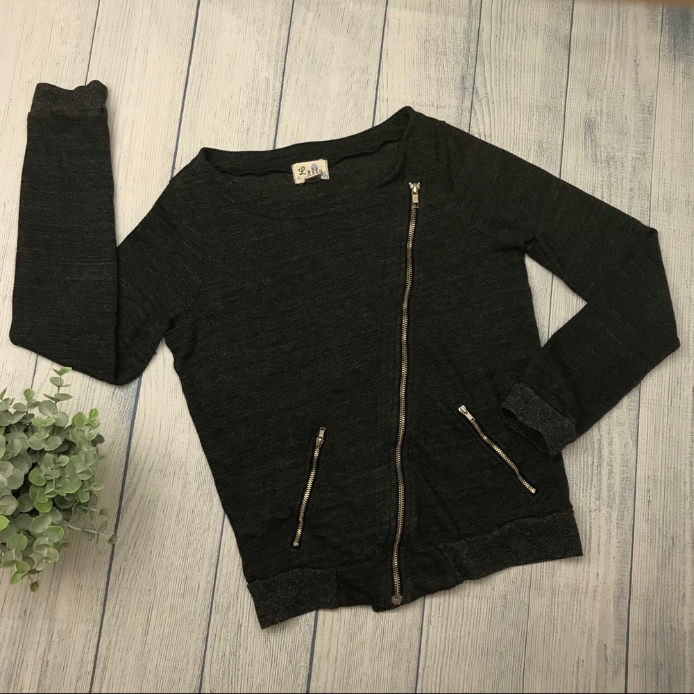 Anthropologie Lolly Moto Jacket Cotton Charcoal